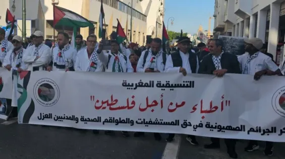 أطباء مغاربة ينظمون وقفة أمام البرلمان تضامنا مع غزة