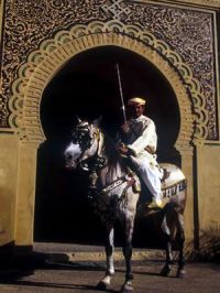 Cavalier devant une porte de Meknes alt=